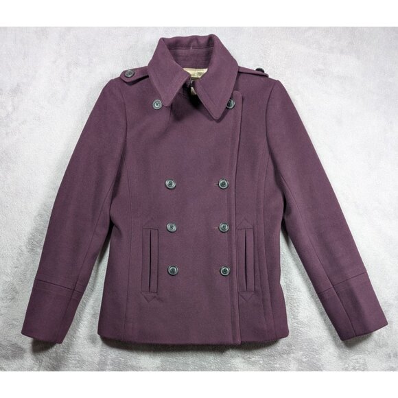 J Crew Womens Wool Pea Coat Jacket Size XS Plum Purple Double Breasted Luxury - Picture 1 of 7